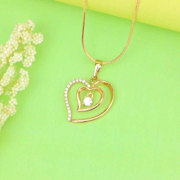 "Elegant Rose Gold Double Heart Pendant with Dangling CZ Stone, XPPT1378 - Picture 10 of 13